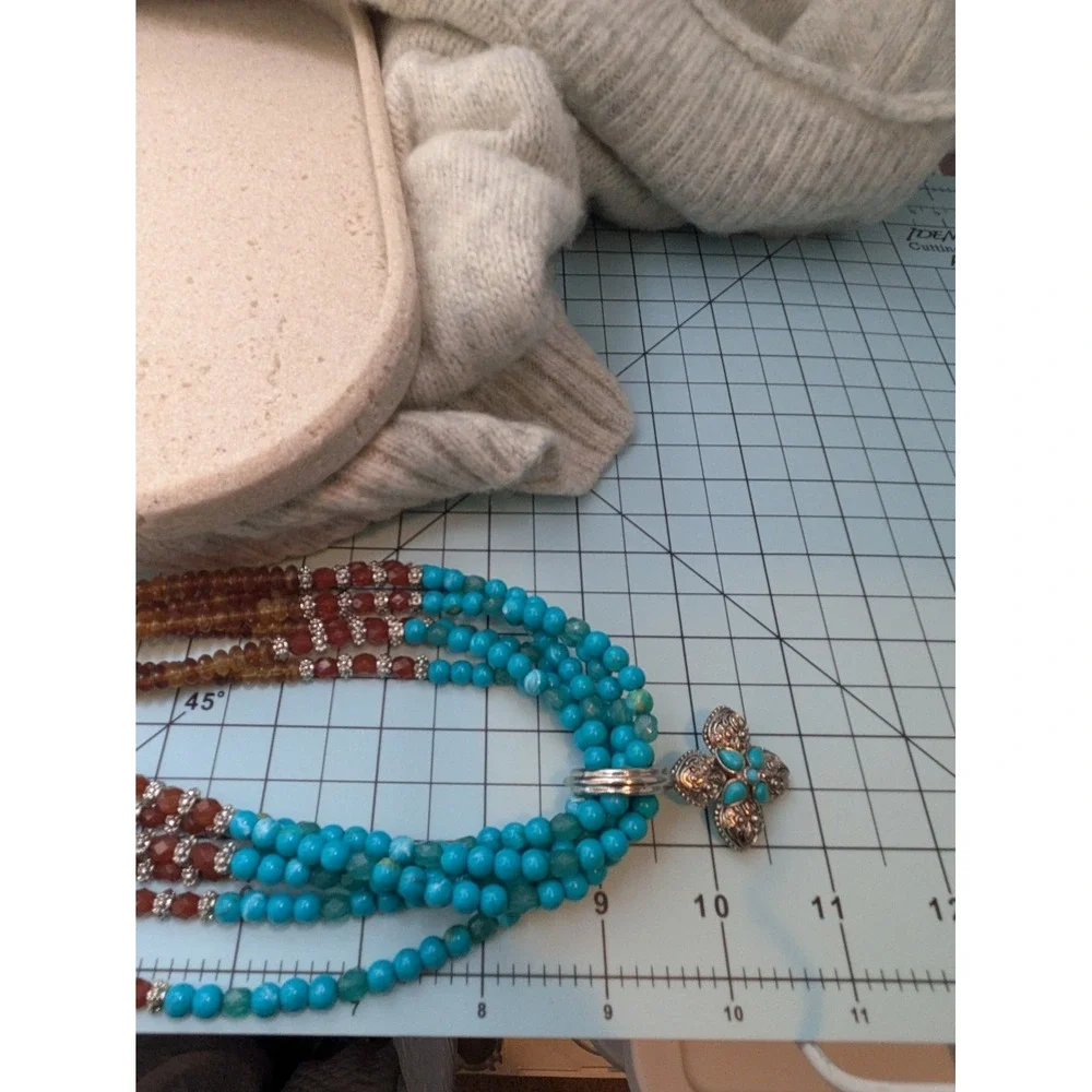 RJ Graziano Multi Strand Beaded Necklace Faux Turquoise AB Aurora Borealis 18